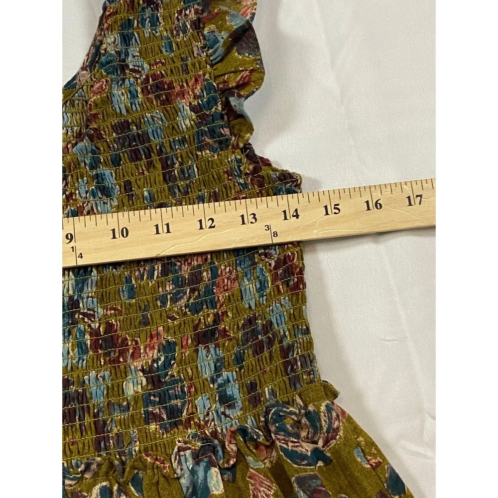 Natural Life Women Olive Green Floral Smocked Tiered Ruffle Maxi Dress Small - Picture 9 of 9